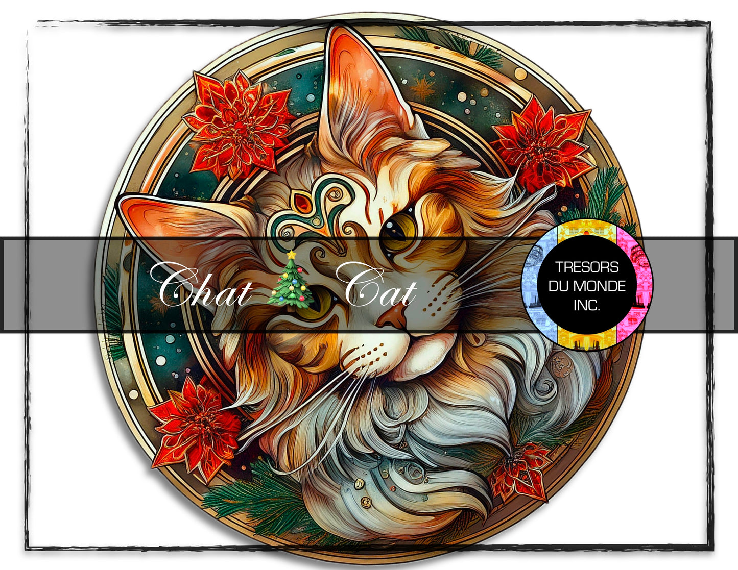 Chats et chiens - Ambiance de Noël - Image numérique solo haute résolution - Usage commercial et perso