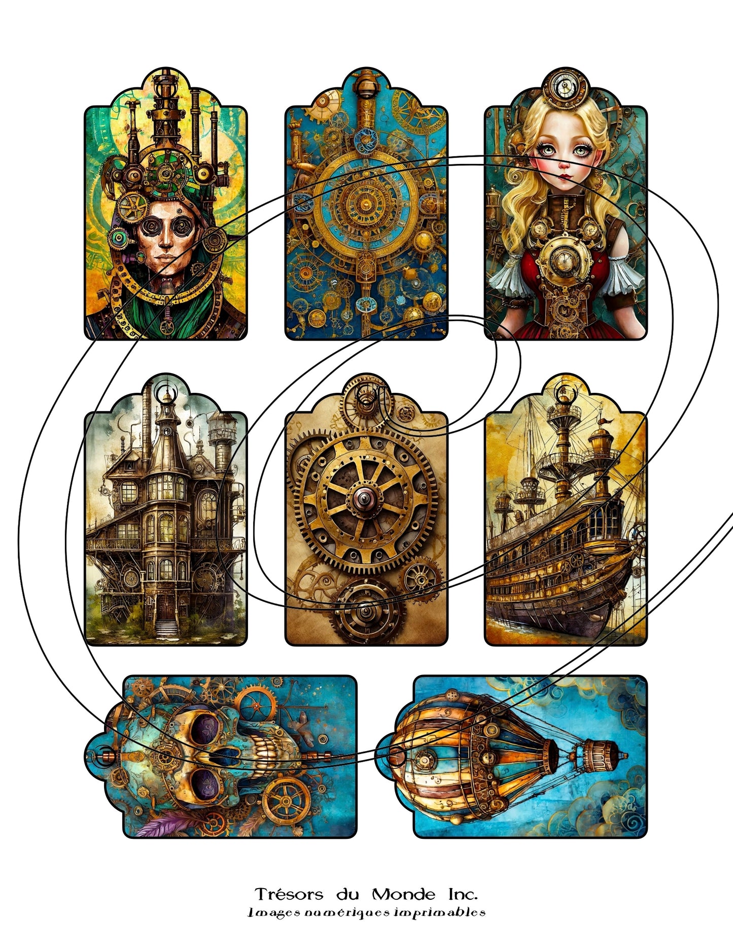 Étiquettes cadeaux - Antique, steampunk, abstrait - Usage perso