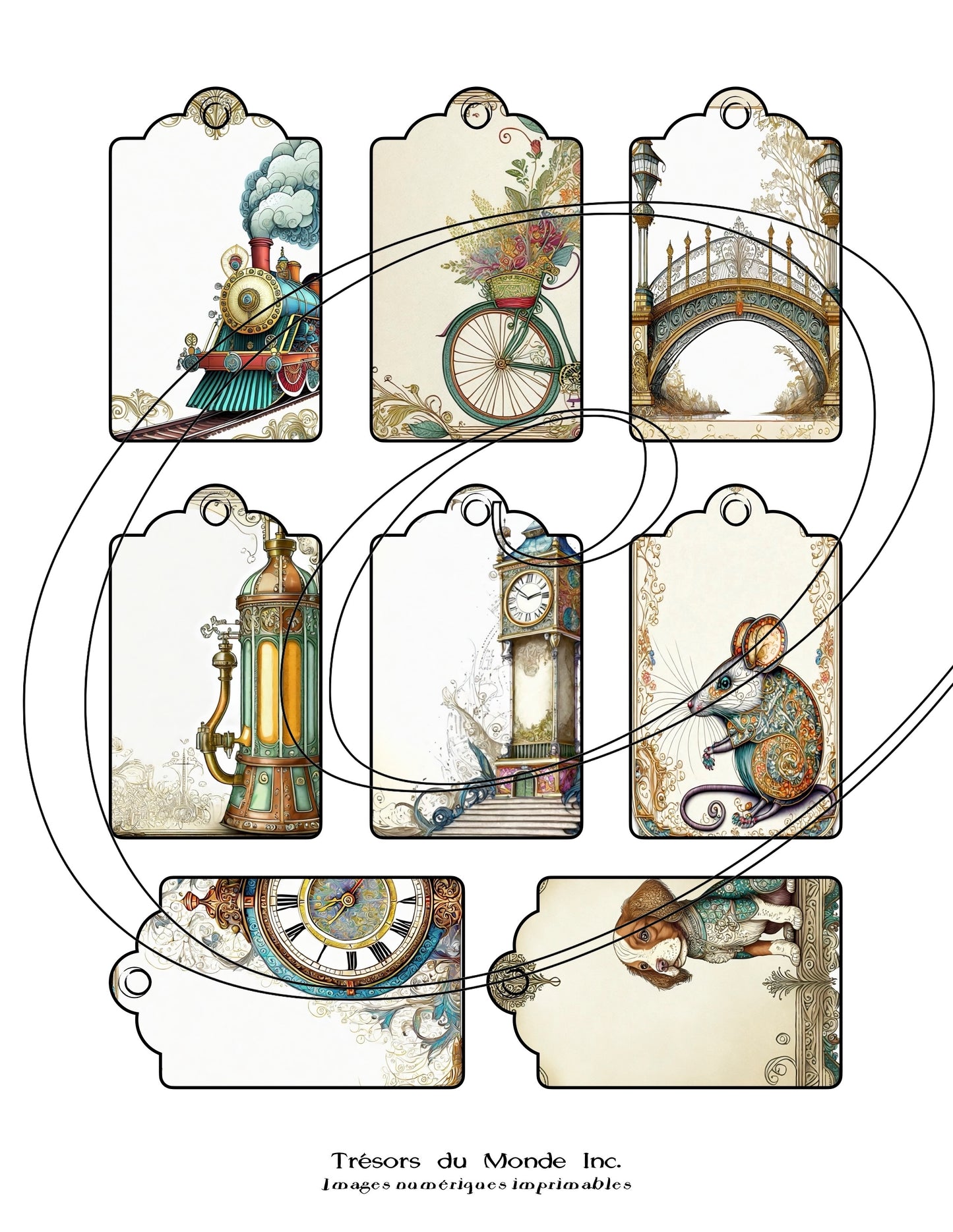 Étiquettes cadeaux - Antique, steampunk, abstrait - Usage perso