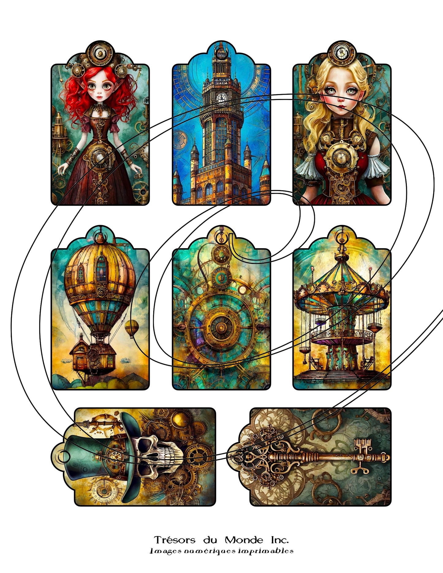 Étiquettes cadeaux - Antique, steampunk, abstrait - Usage perso