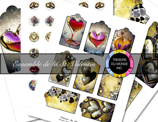 Ensemble - Étiquettes et sceaux de St-Valentin - Usage perso
