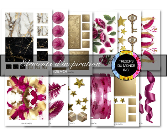 Ensemble d'éléments luxueux pour Planche d'inspiration ou journal - Magenta et Or - Usage perso